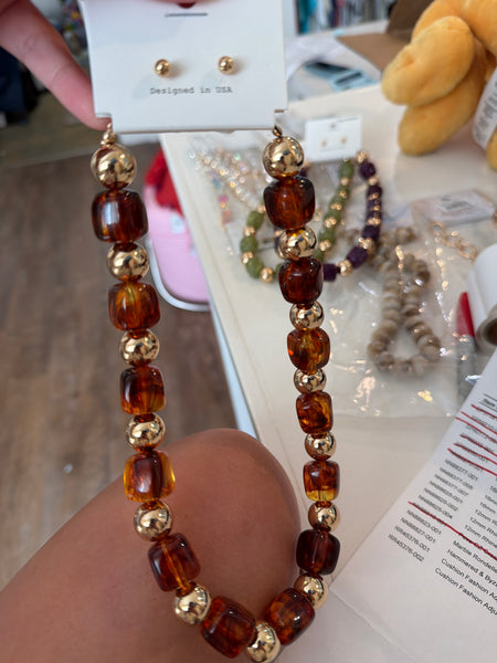 16 mm Square Bead & CCB Necklace