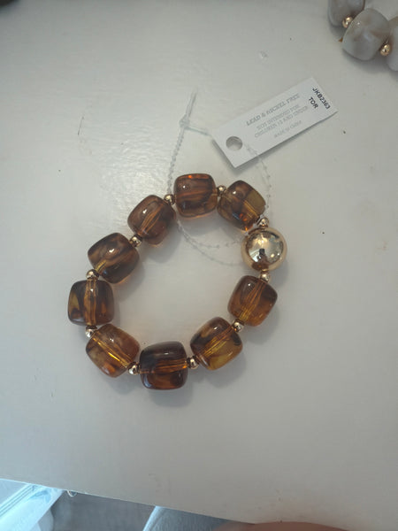Marble Cube Stone & CCB Ball Bracelet