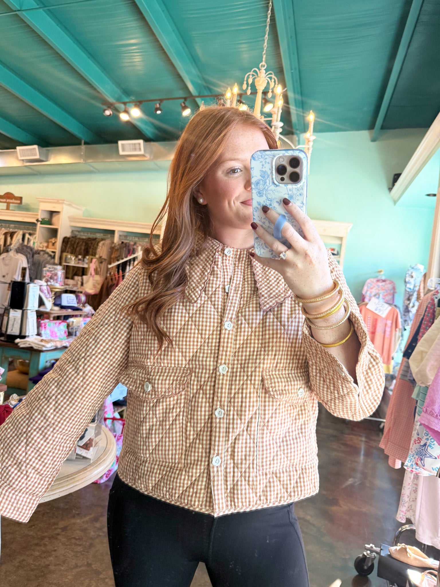 Rust Cream Gingham Button Jacket