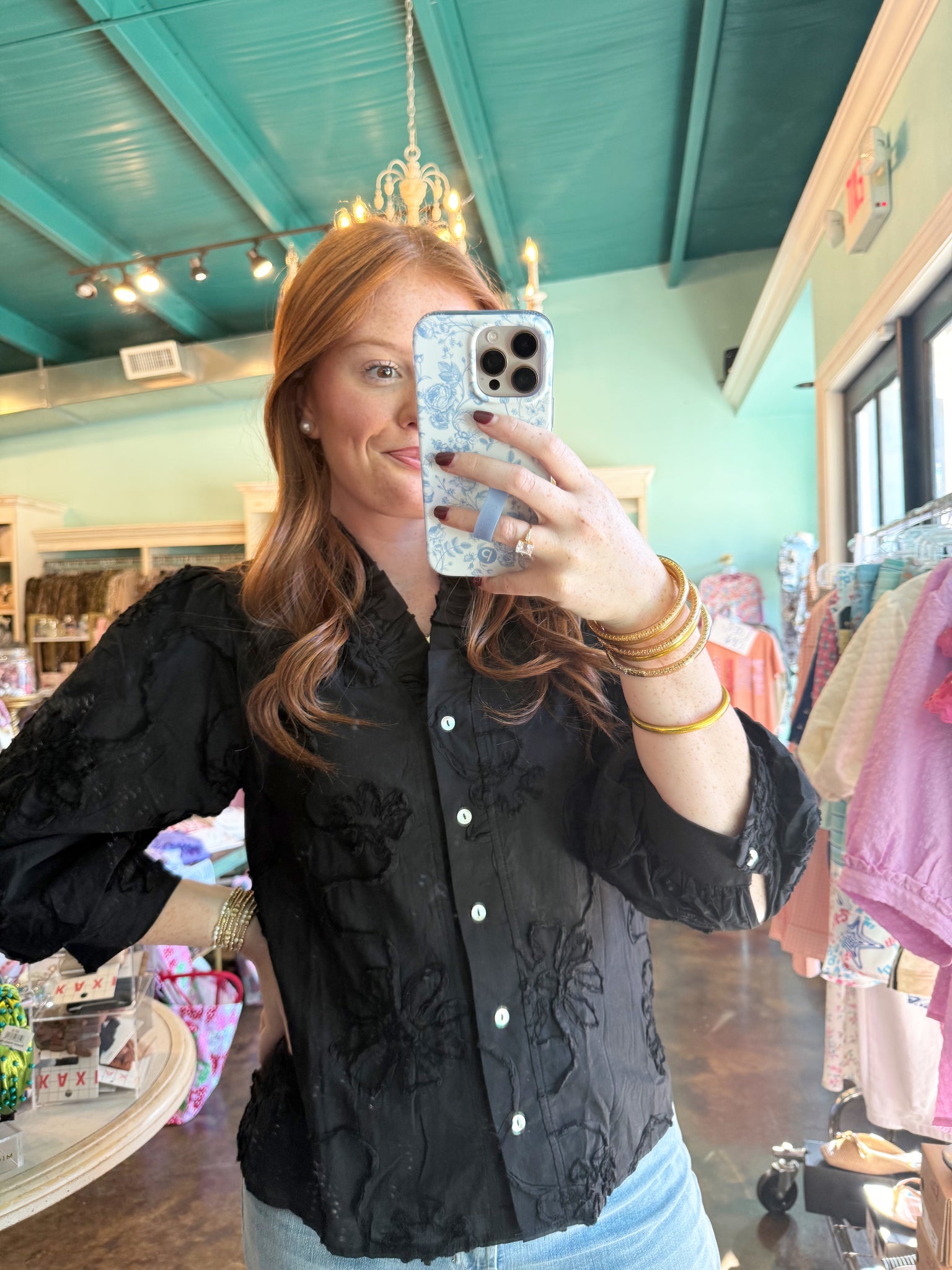 Black Ruffle Flower Long Sleeve