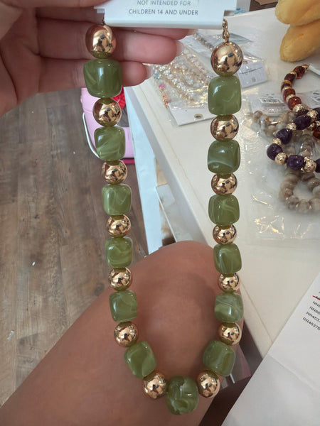 16 mm Square Bead & CCB Necklace