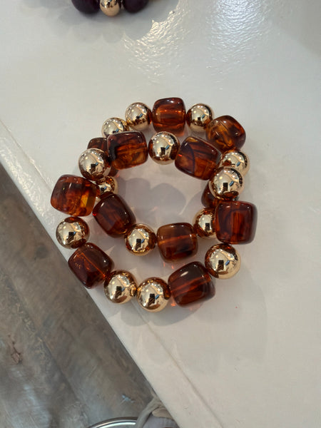 2 Row Square Bead & CCB Bracelet Natural