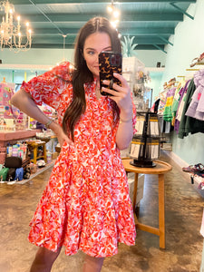 Red Floral Button Down Dress