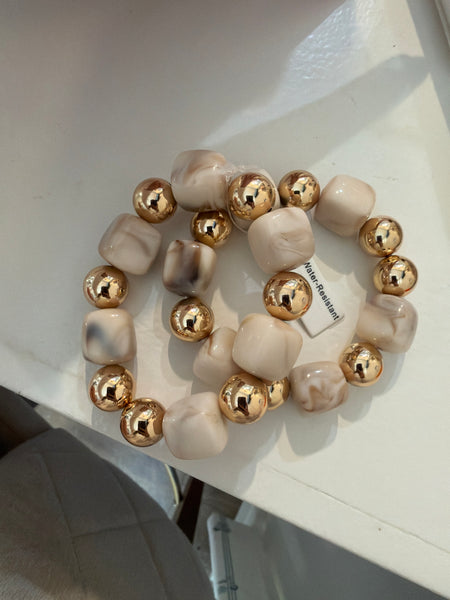 2 Row Square Bead & CCB Bracelet Natural