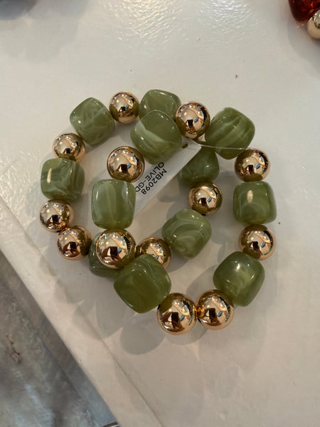 2 Row Square Bead & CCB Bracelet Natural