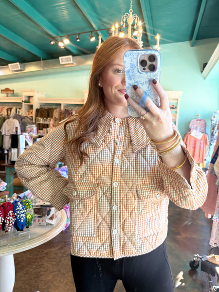 Rust Cream Gingham Button Jacket