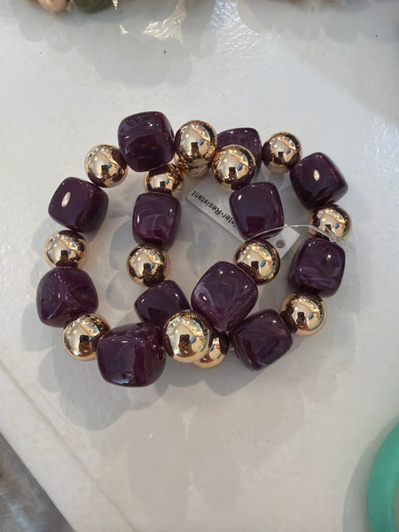 2 Row Square Bead & CCB Bracelet Natural