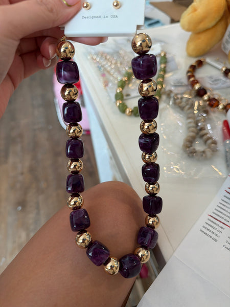 16 mm Square Bead & CCB Necklace