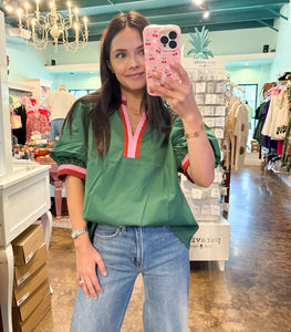Hunter Green and Pink Top