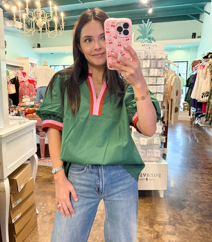 Hunter Green and Pink Top