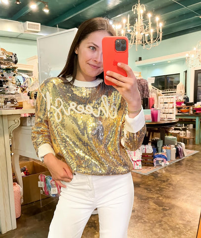 Gold Full Sequin Cheers Sweater