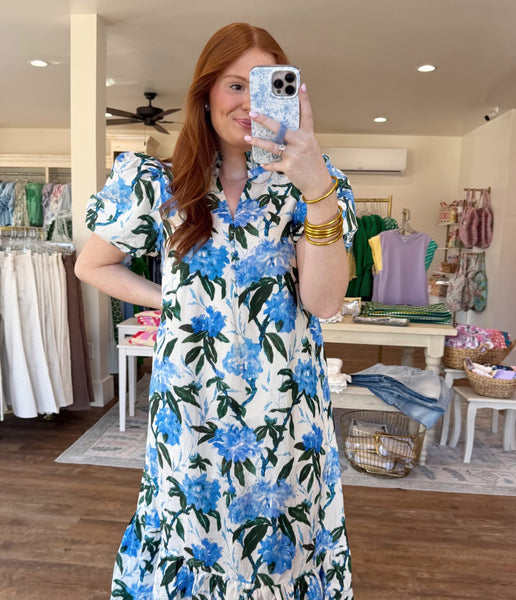 Ivory and Royal Floral Dress