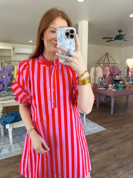 Pink and Red Midi Stripe Dress