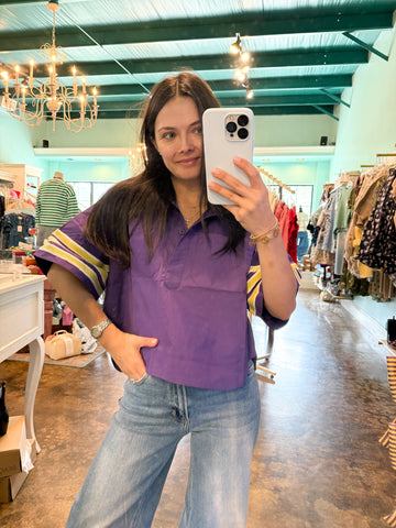 Purple and Yellow Stripe Sleeve Top