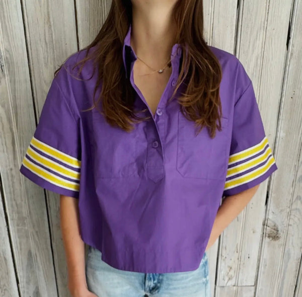 Purple and Yellow Stripe Sleeve Top