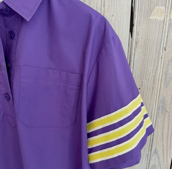 Purple and Yellow Stripe Sleeve Top