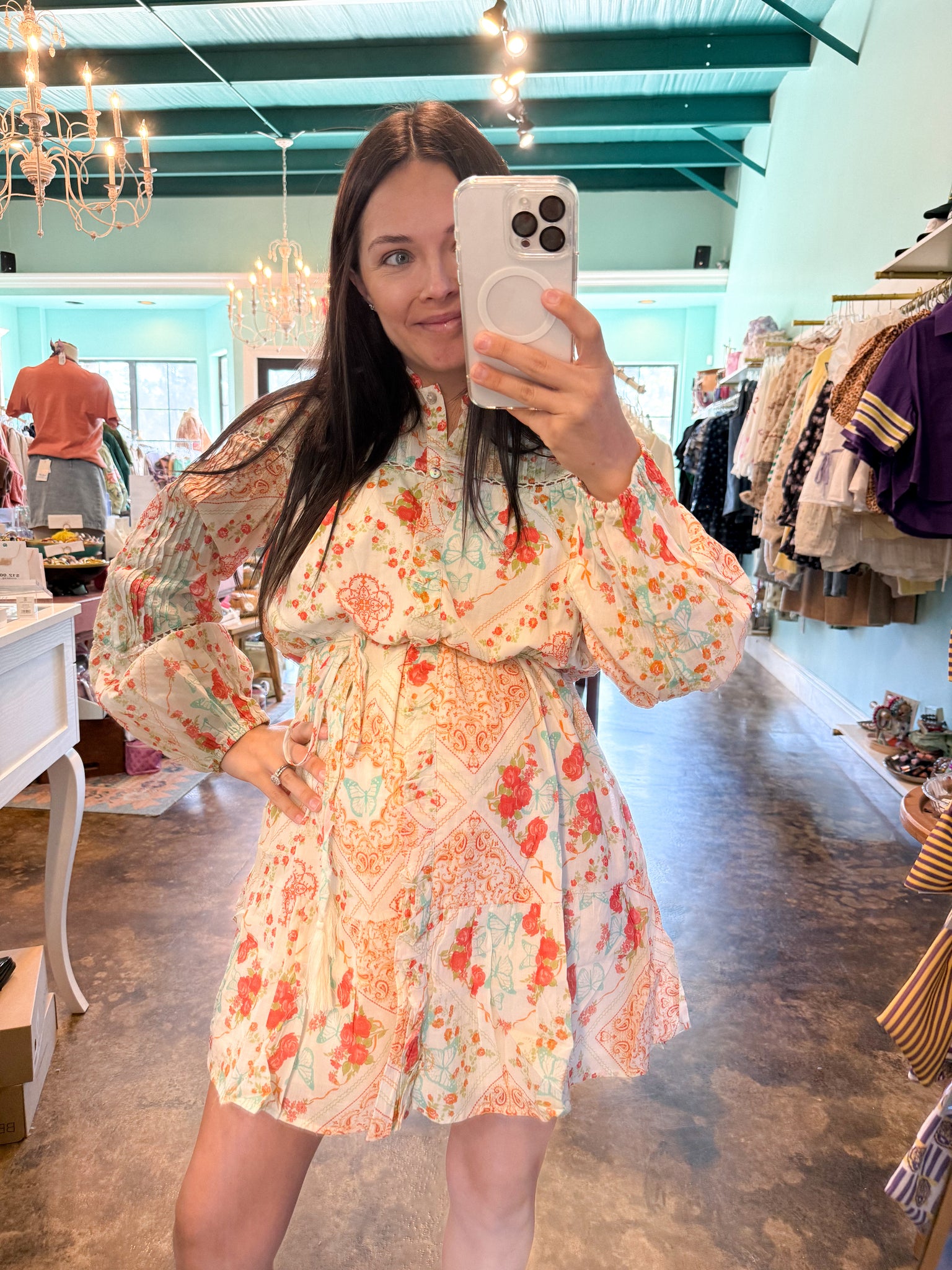 Lace Insert Dress Beige Multi