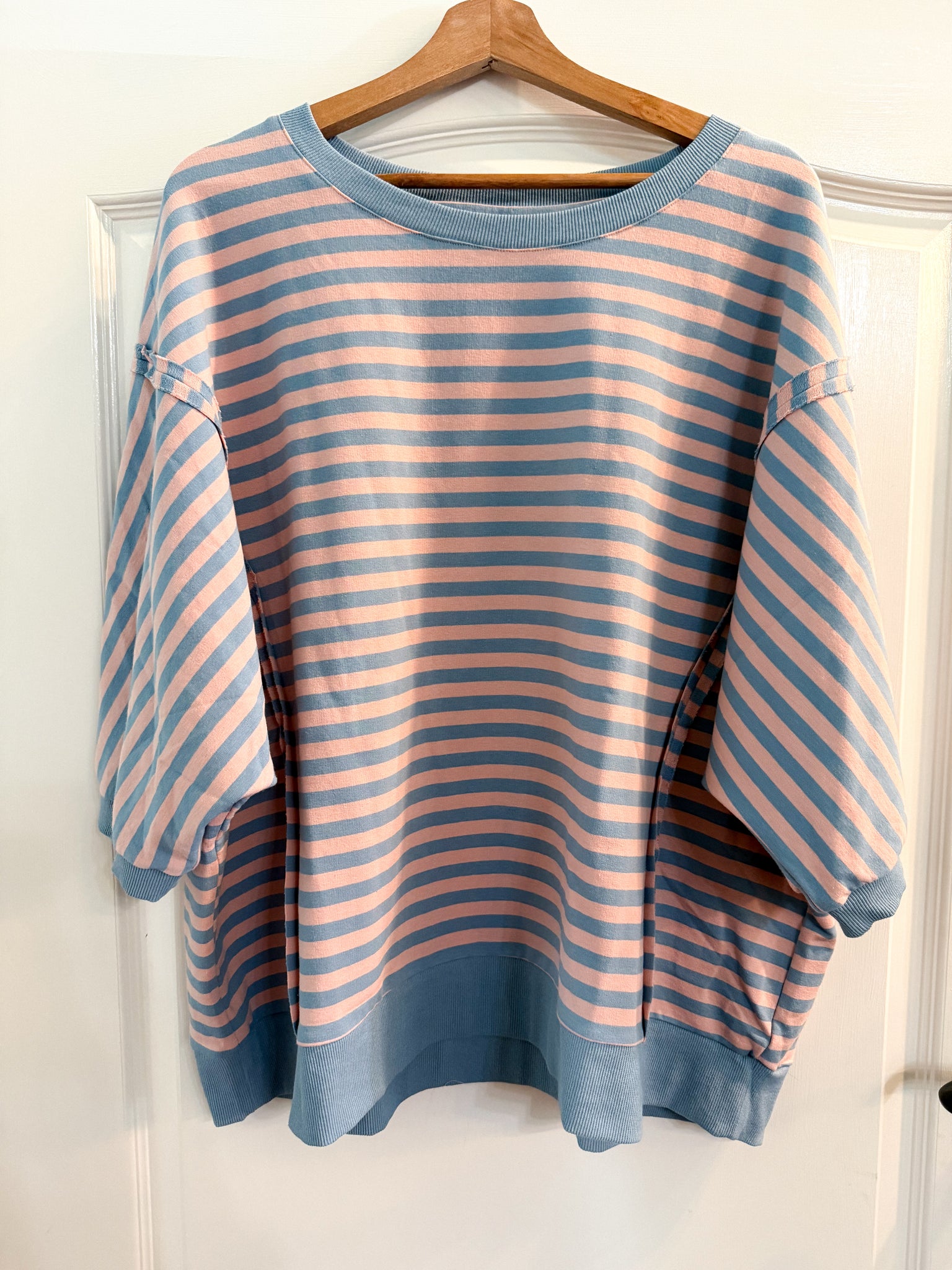 Blue Striped Knit Top with Seam Detail