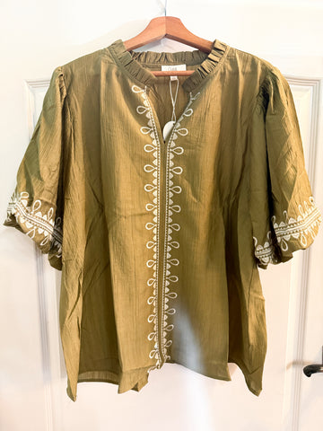 PLUS Embroidered Bubble Sleeve Top