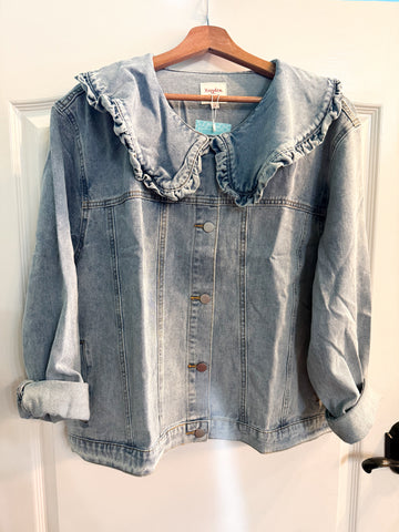 PLUS Ruffle Collar Denim Jacket