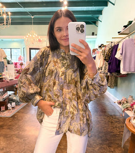 Lavender Printed Button Down Top