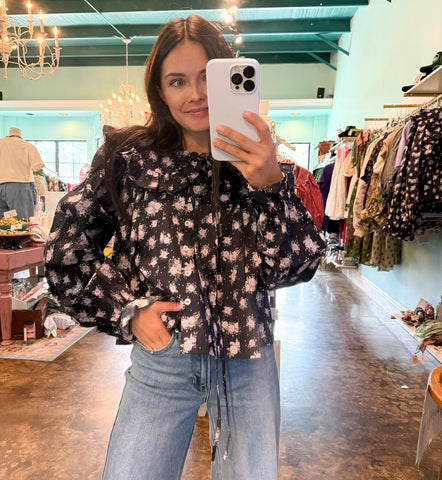 Navy and Floral Peter Pan Collar Top