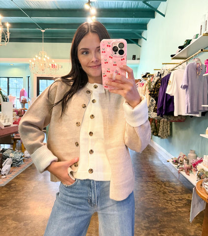 Oatmeal Double Button Sweater