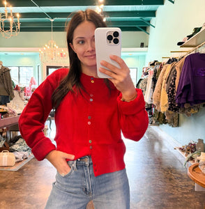 Red Button Cardigan