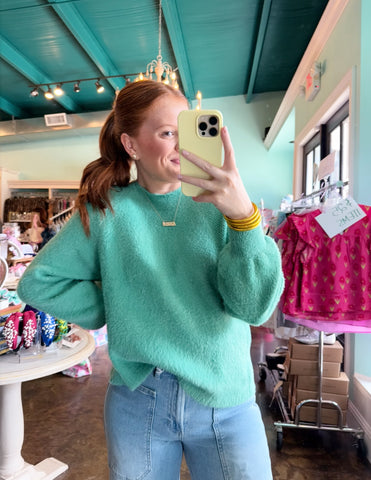 Feather Knit Mockneck Sweater Aloe