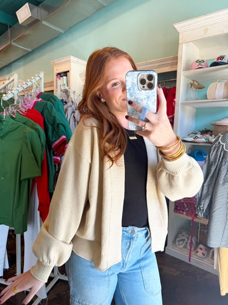 Sand Open Front Bubble Cardigan