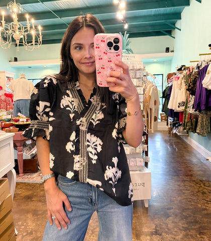 Black and Taupe Floral Top