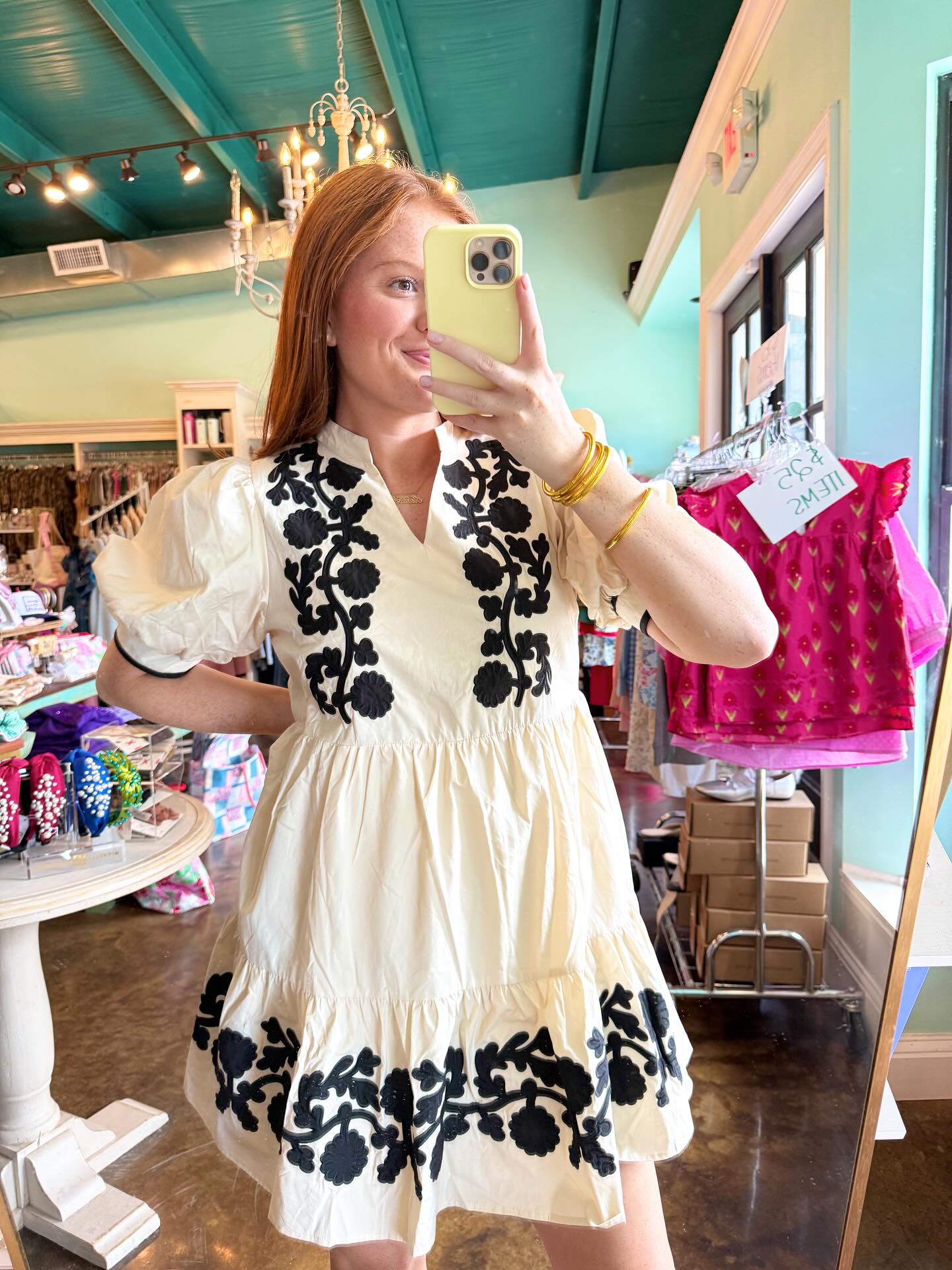 Ecru and Black Detail Dress