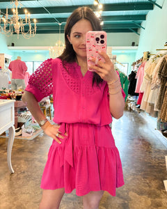 Corchet Hot Pink Tie Dress