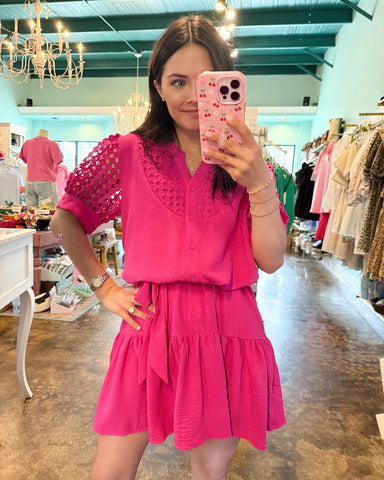Corchet Hot Pink Tie Dress