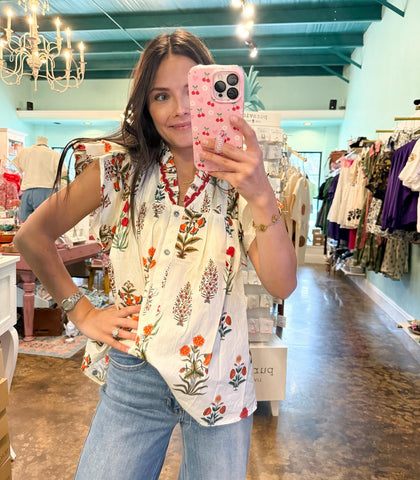 Cream Floral Top