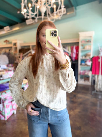 Brown Green Long Sleeve Top