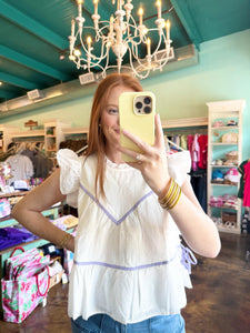 White Ruffled Tiered Top with Ribbon