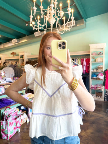 White Ruffled Tiered Top with Ribbon