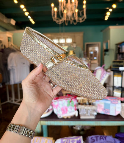 Shimmering Mesh Net Gold Flats