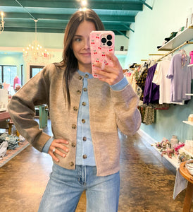 Mocha Double Button Sweater