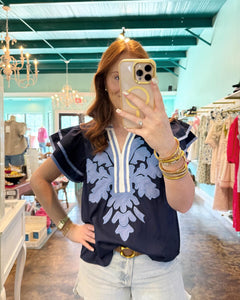 Navy Applique Top