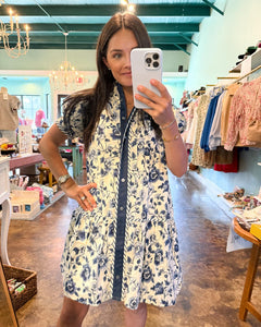 Navy Floral Button Dress