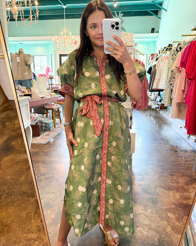 Olive and Red Button Dress