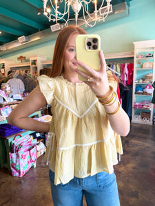 Yellow Ruffled Tiered Top with Ribbon